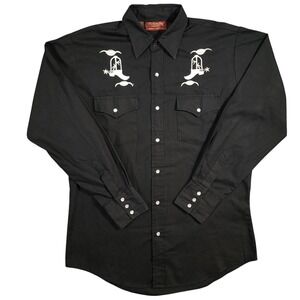 Milano Bay Pearl Snap Shirt Mens 15 - 33.5 Black Long Sleeve Embroidered Boots